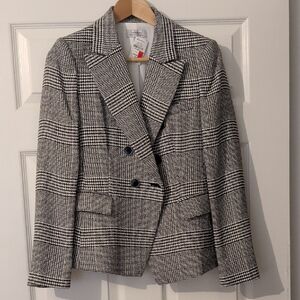 Tahari Black & White Plaid Double-Breasted Blazer